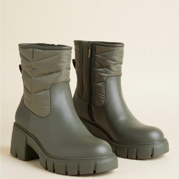 torrid Shoes - Torrid Quilted Chunky Bootie (WW) - Olive - Size 10W